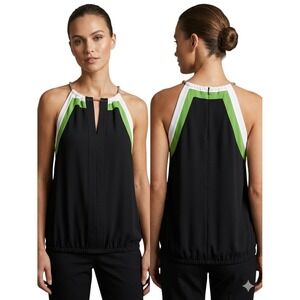 The Limited Womens Halter Blouse Black White Green Colorblock Gold Chain Top M